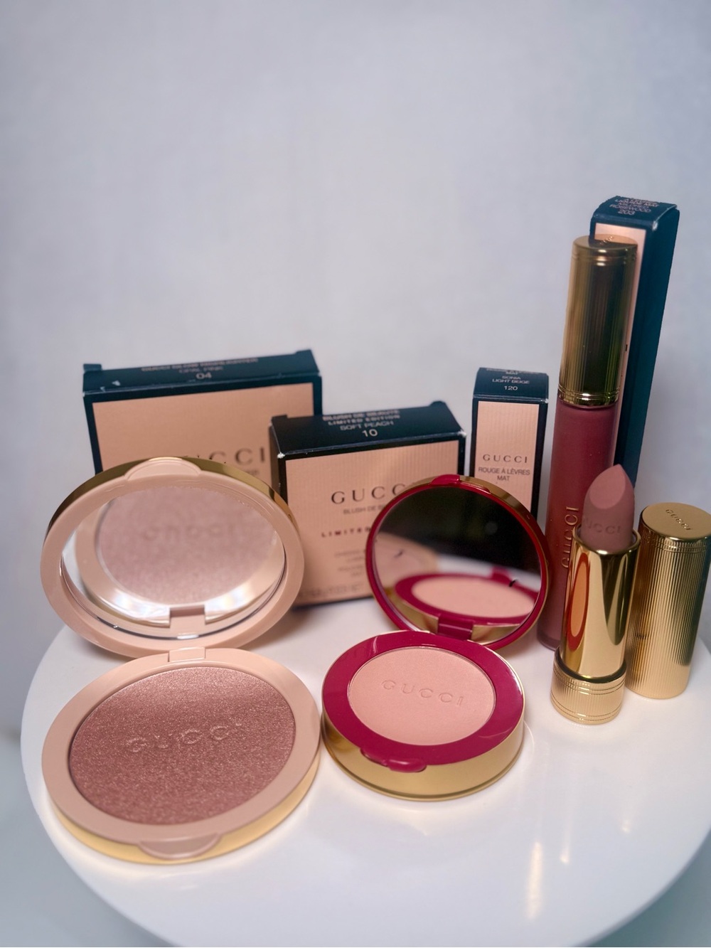 Gucci beauty bundle highlighter, blush, lipstick and lip cream stick retail $200